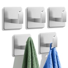 Adhesive Towel Hooks, 5 Pack Heavy Duty Wall Hooks 15lb Max, No Silver-Square