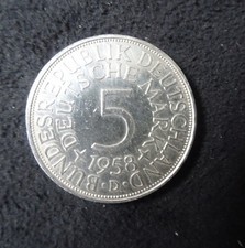 Silbermünzen 5 Mark BRD 1958 D Heiermänner vz