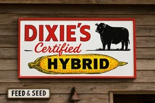Large Dixie's Certified Hybrid Farm Feed & Seed Hardware Store Advertising Sign