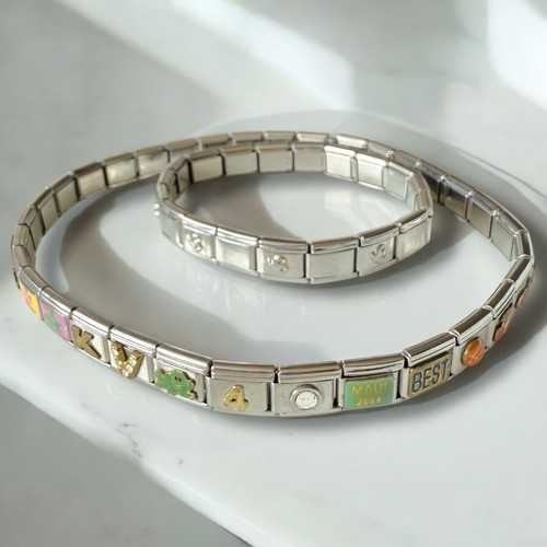 Vintage Italienisches Bettelarmband & Halskette Set - 90er Edelstahl Stretch - Bild 2 von 7
