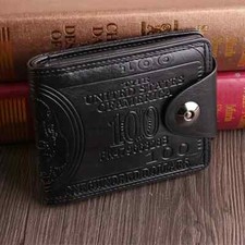 Men's US 100 Dollar Bill Leather Trifold Card Photo Holder Wallet Handbag Purse