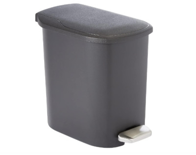 Bathroom Plastic Rectangular Trash Can 6 Liter  Compact with Steel Pedal Step Bl
