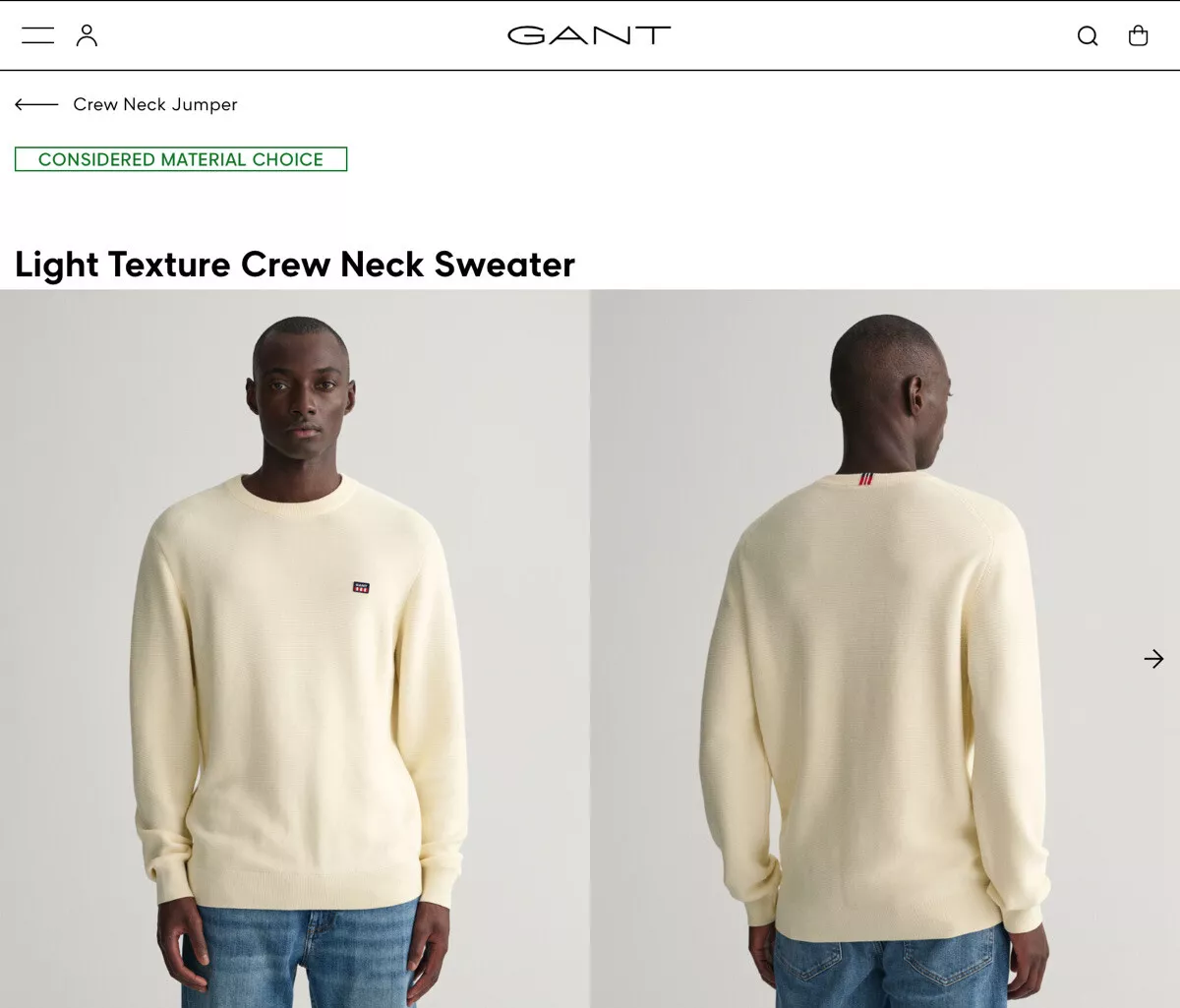 GANT light texture crew neck sweater cream 100 cotton jumper 4XL