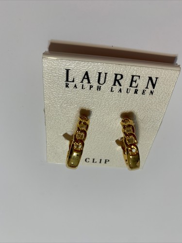 $34 Lauren Ralph Lauren Catena Cerchio C Tono Oro Clip On Orecchini 1” X426 - Foto 4 di 5