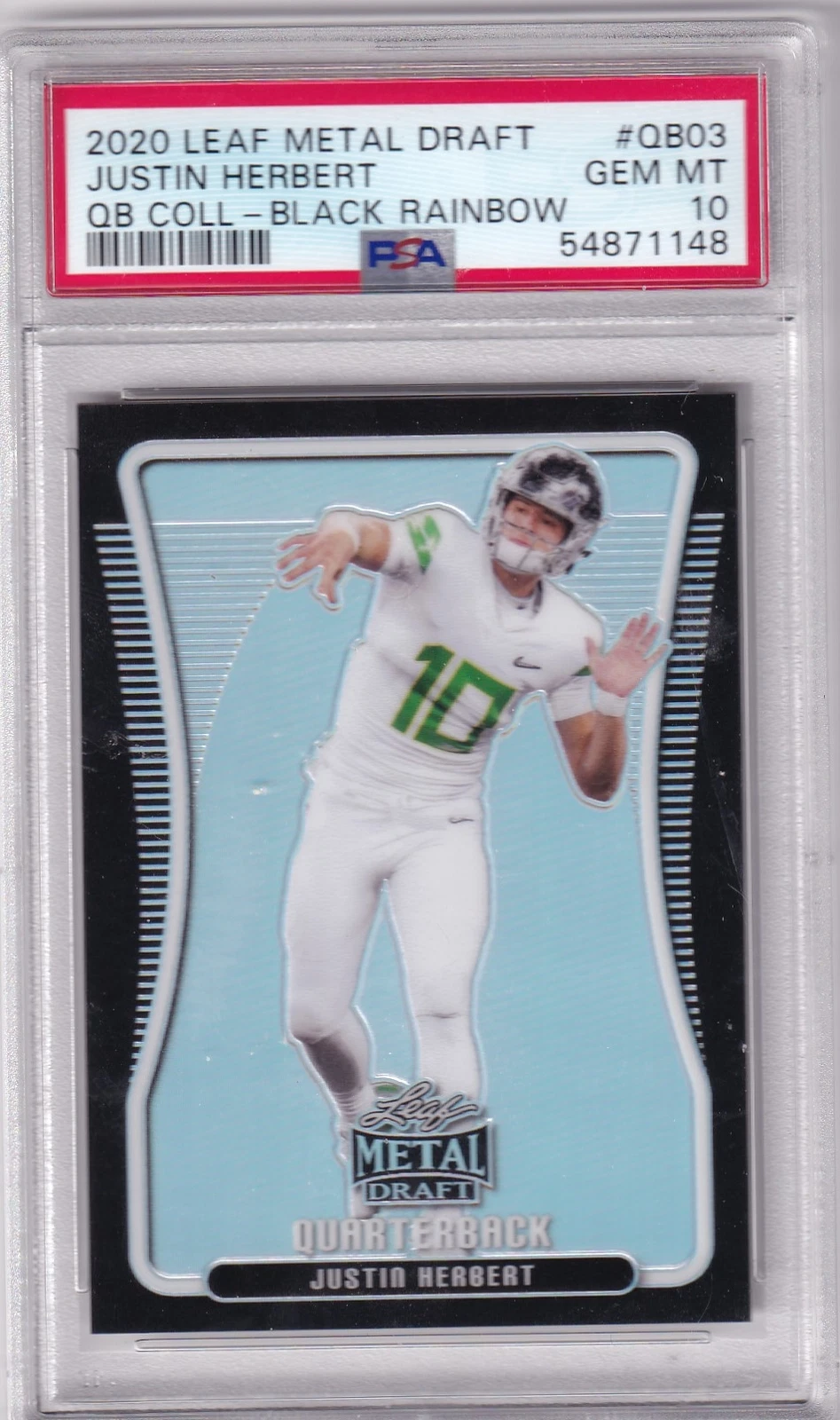 Justin Herbert Leaf Metal Draft Quarterback Collection #QB03 Black Rainbow