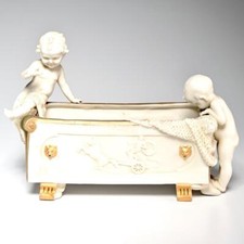 E A Muller Antique White Porcelain Putti Boys Fishing Hermes Chariot Planter Pot