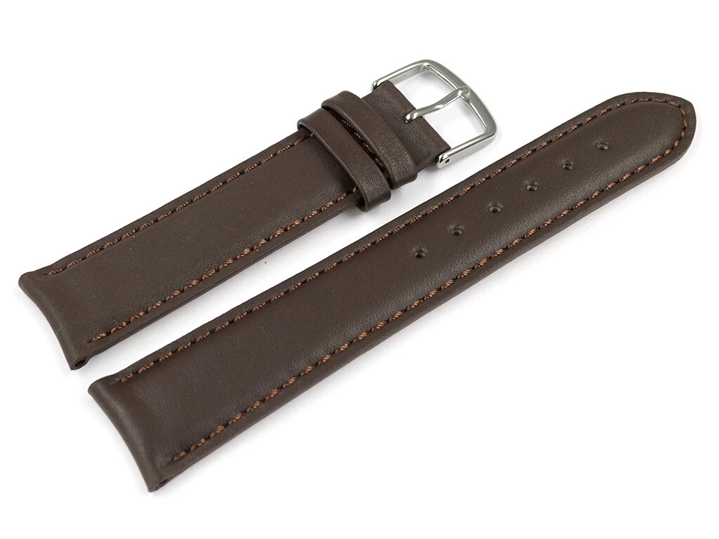 Bracelet montre ; 14mm ; CUIR VERITABLE ; MARRON surpiqué BLANC / 19-1