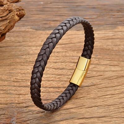 Simple Classic Stainless Steel Bracelet for Women & Men, Braided Leather Bangle