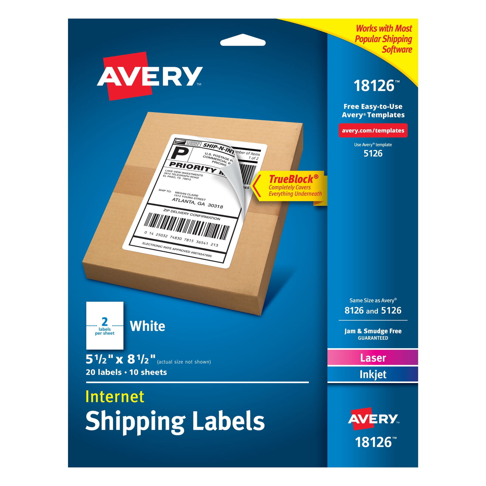 Avery Internet Shipping Labels, 5-1/2