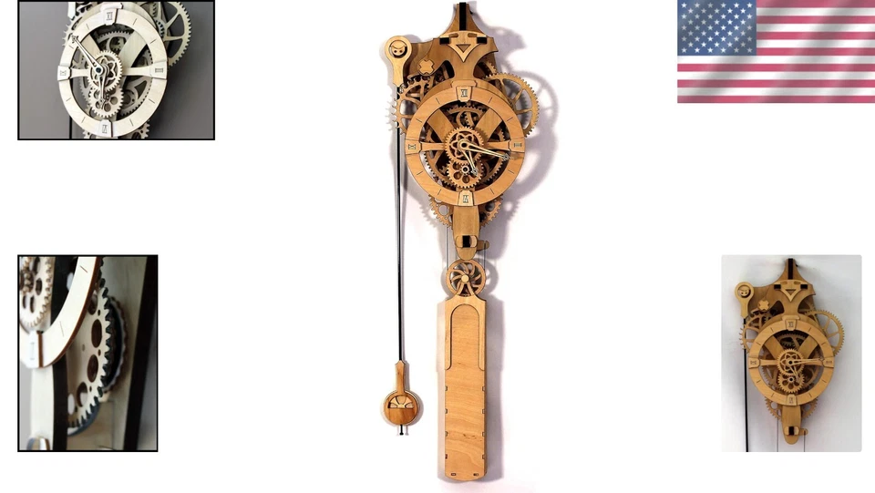 David Mechanical Clock Kit - Vintage Wooden Gear Clock with 36-Hour Wind Power - Image 2 of 4