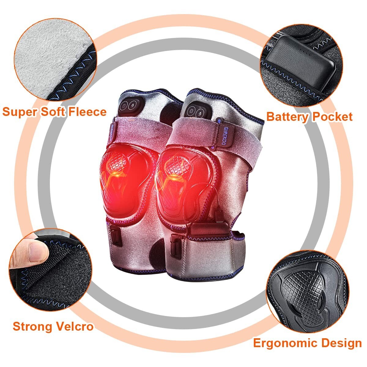 GINEKOO Heated Knee Massager, Cordless Heating Vibration Massaging Knee