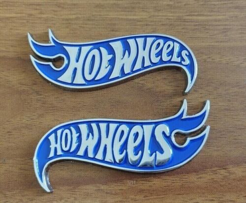 2PC 3D Metal Blue Silver Hot Wheels Fender Lid Hood Badge Hotwheels Decal Emblem - Picture 1 of 3