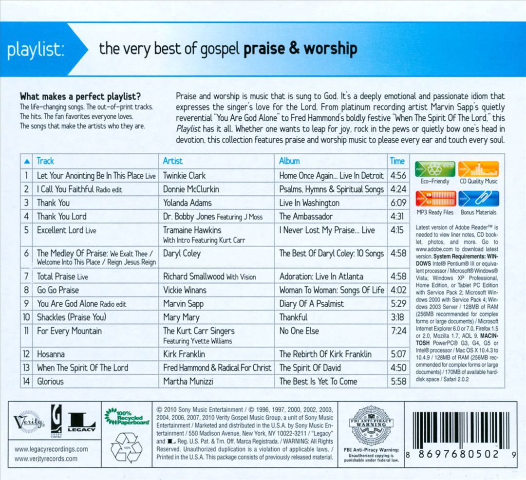 VARIOUS ARTISTS PLAYLIST: THE VERY BEST OF GOSPEL PRAISE & WORSHIP NEW CD