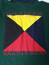 Vtg 90s Tommy Hilfiger Sailing Gear Polo Shirt Mens XL Green Big Flag on Back