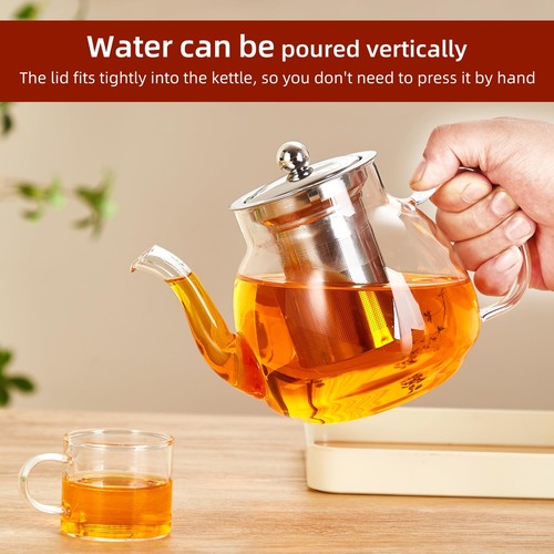 Glass Teapot–1100ml 37oz Glass Tea Kettle with Removable Stainless Steel Infu... - Picture 4 of 9