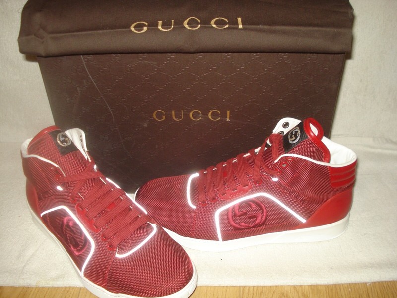 100% AUTHENTIC NEW MEN GUCCI REBOUND RED HIGH TOP SNEAKER UK 9/US 10