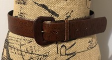 Vintage Cipriani Paisley Design Leather Italian Calfskin Brown Belt Size M