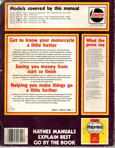 Haynes Suzuki GT50 B TS50 KN ZR50 X1 SL S ER + Routine Wartungsanleitung Poster - Bild 2 von 4