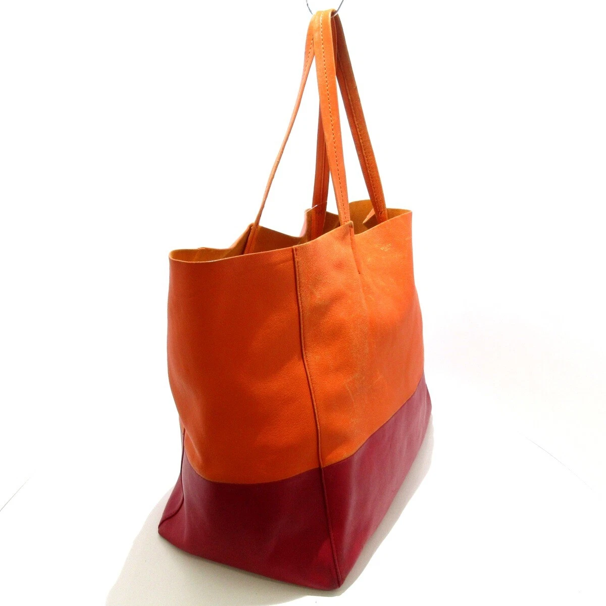 Auth CELINE Horizontal Cabas Orange Bordeaux Leather Tote Bag eBay