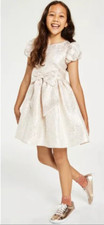 Rare Editions Girls Champagne Brocade Puff Sleeve Metallic Party Dress NWT 84