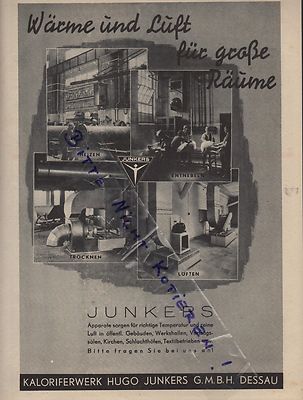 Dessau, advertising 1938, Kaloriferenwerk Hugo Junkers GmbH heat-air apparatus