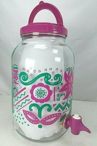 Pink-Flowers-Southwestern-Theme-Sun-Ice-Tea-Glass-Jar-Jug-Pitcher-With-Spout