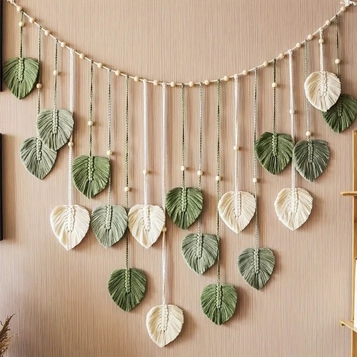 Modern Woven Wall Decor, Beautiful Room Decor, Green Leaves Hanging on The Walls