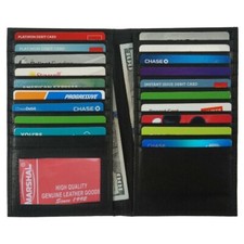 RFID Black Genuine Leather Long Bifold ID Credit Card Money Wallet Organizer