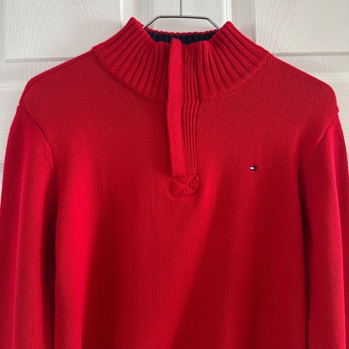 Tommy Hilfiger Boys Size Large 1/4 Zip Pullover Sweater Red Navy Stripes NWT - Picture 3 of 13