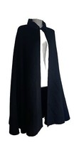 Maurice Daquin 1970's Cape Black Wool Collared Button Neck Loose Fit One Size