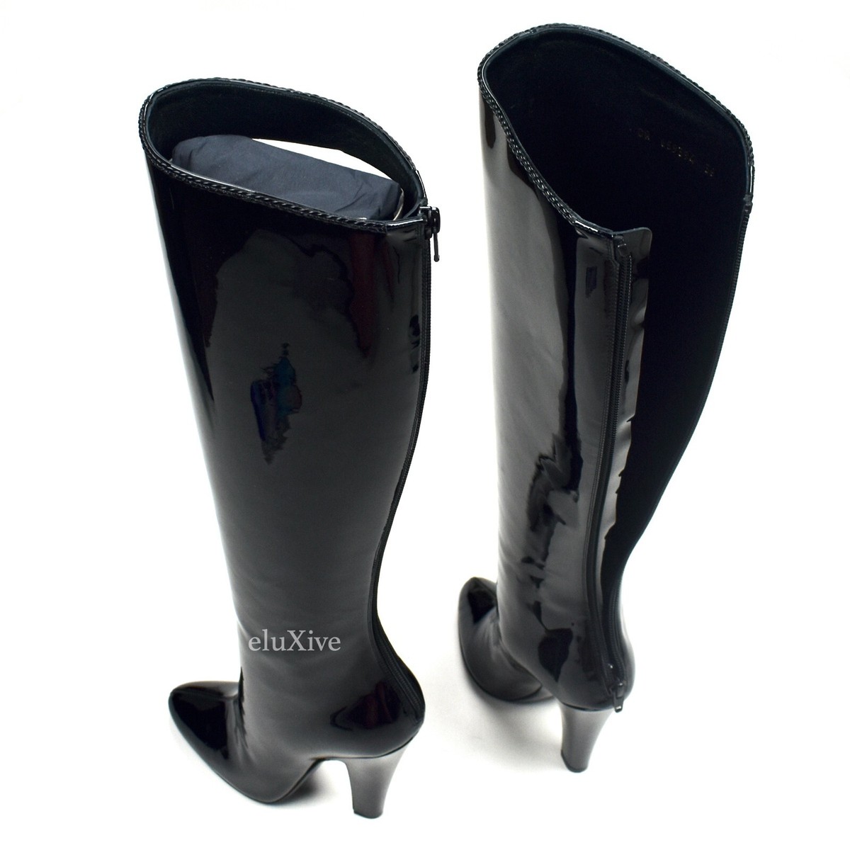 NWT $1.5K Saint Laurent YSL Black Patent Leather 68 Knee High
