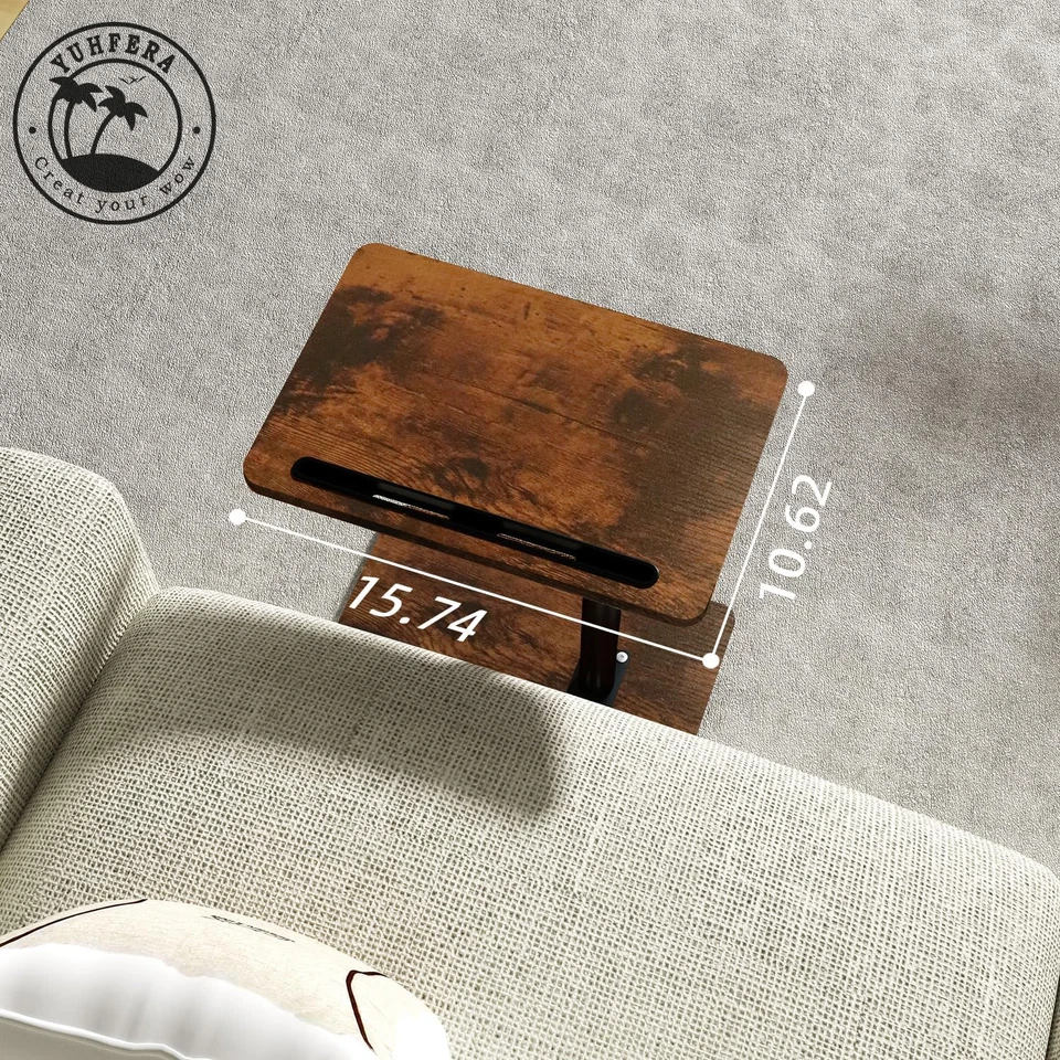 Sofa Armrest Tray Table for Couch - 360° Swivel Height Adjustable End for Small - Image 3 of 4