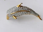 vintage gold tone rhinestone dolphin brooch costume jewelry 3 3/4 inches