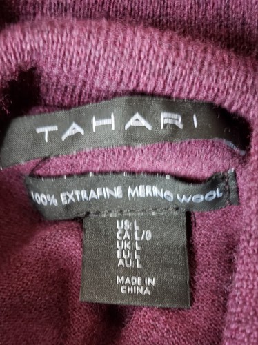 Maglione Tahari Extrafine Lana Merino Viola Scollo Tartaruga Manica Corta Tg Large - Foto 3 di 5