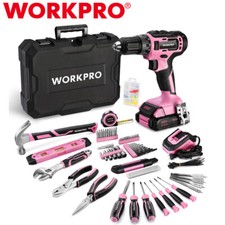 WORKPRO USA 20V Pink Cordless Drill Driver Kit 141PC Hand Tool Kit Home Tool Set - Image 2
