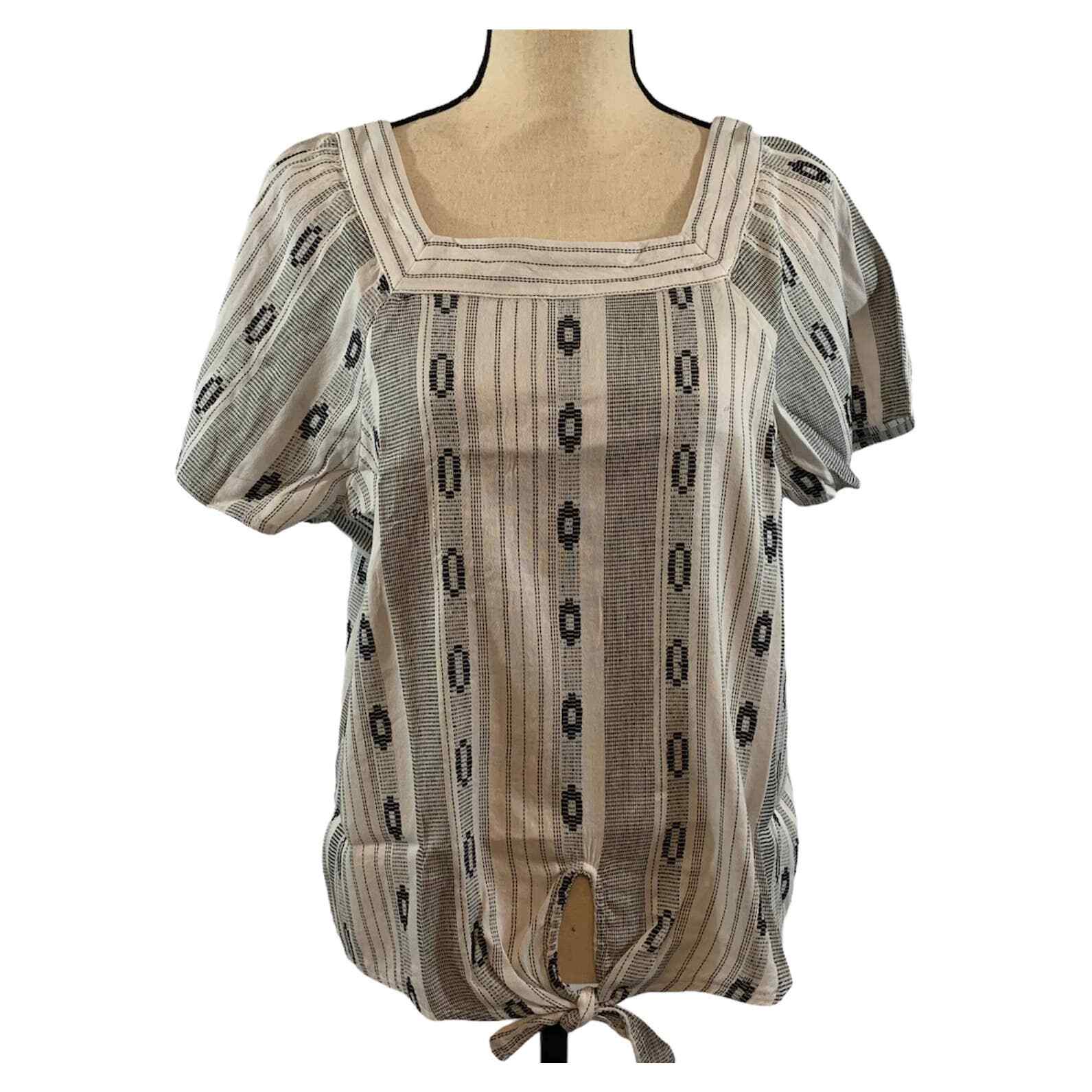 NWT Style & Co Women's Tie Front Top Cream Blouse Square Neckline Size Large