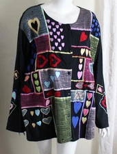 as is Michael Simon Sz 2X 3X HEARTS Cardigan Shirt Top Lovely Embroidery
