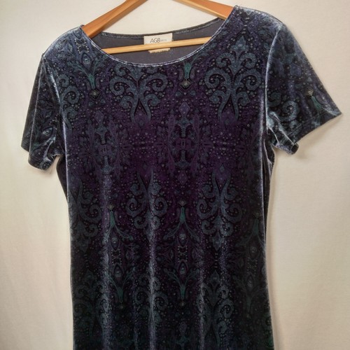 Vintage 1990s Byer California AGB Dress Size 10 Maxi Blue Paisley Velour Fairy - Picture 10 of 12