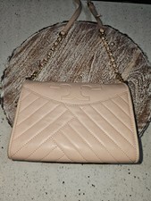 Tory Burch Fleming Pink Quilted Leather Shoulder Bag Gold Chain Strap Crossbody