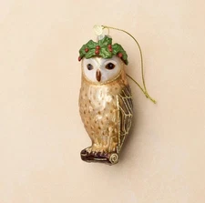 John Derian for Target Glass Owl with Laurel  Ornament 2025 New