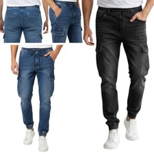 Mens Cargo Denim Jeans Regular Fit Joggers Casual Trousers Stretch Bottom Pants