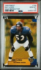 1999 Finest Gold Refractor Ray Lewis  #/100  SSP   **PSA 10**   No Ugly Coating!