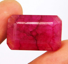 Certified 50.75 Ct Mozambique Natural Red Ruby Emerald Cut Loose Gemstone