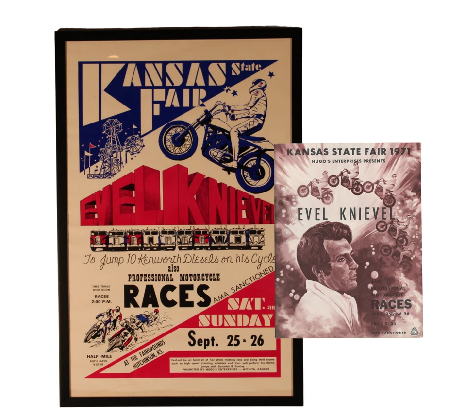 Póster y programa enmarcado 1971 Evel Knievel Kansas Jump 14X24: raro conjunto original Foto 2 de 4