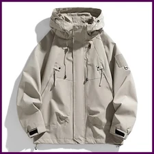 Windbreakers Men Hooded Jacket Zipper Coat Cargo Waterproof Black Bomber Camping