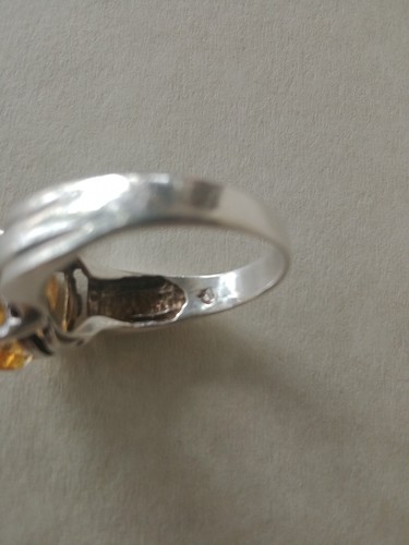 Vintage Sterling Silver Ring Oval Glass Yellow Citrine Sz 6.75 - Picture 11 of 17