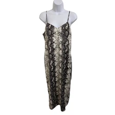 GIANNI BINI Snake Print Slip Midi Dress Spaghetti Strap V Neck Women Size Medium