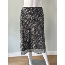 Vintage 90s Chiffon Midi Skirt sz 9 Black White Floral Mesh Overlay Lettuce Hem
