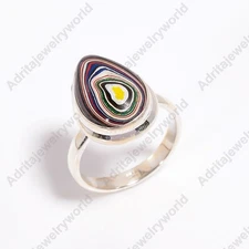 Rainbow Fordite Silver Ring 925 Sterling Silver Handmade Fordite Jewelry Gift