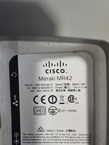 Cisco Meraki MR42 Access Point (UNCLAIMED) - Afbeelding 2 van 3